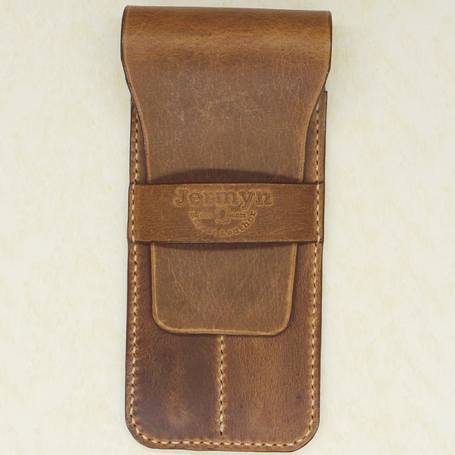 Jermyn Street Leather handmade double pen case - taupe