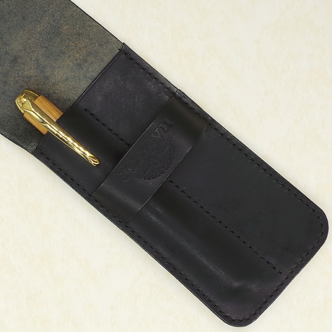 Jermyn Street Leather handmade double pen case - black